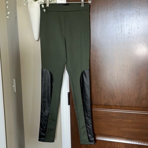 Kardashian Kollection Pants - Olive & Black Pleather Small New Leggings